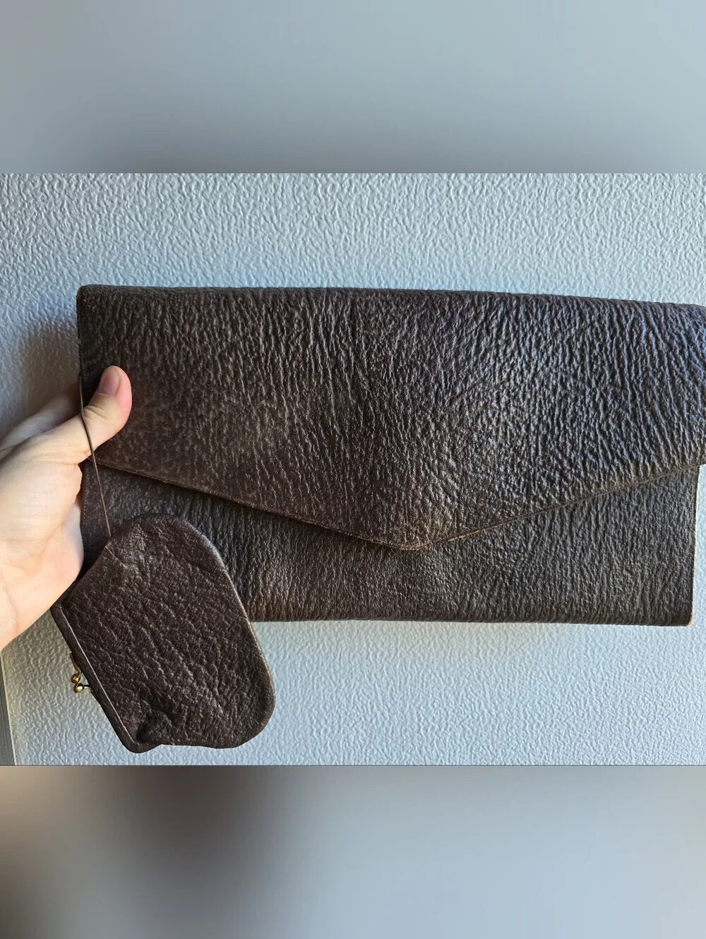 Vintage Western Rugged Clutch Men's Brown Leather Envelope Clutch Coin Pouch 90s